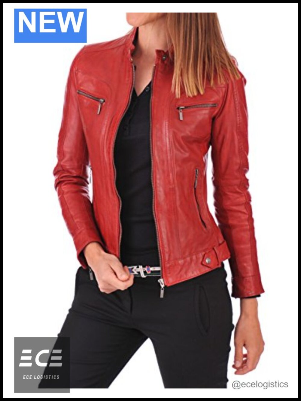 Lambskin Leather Bomber Biker Jacket Women's Genuine Leather Moto